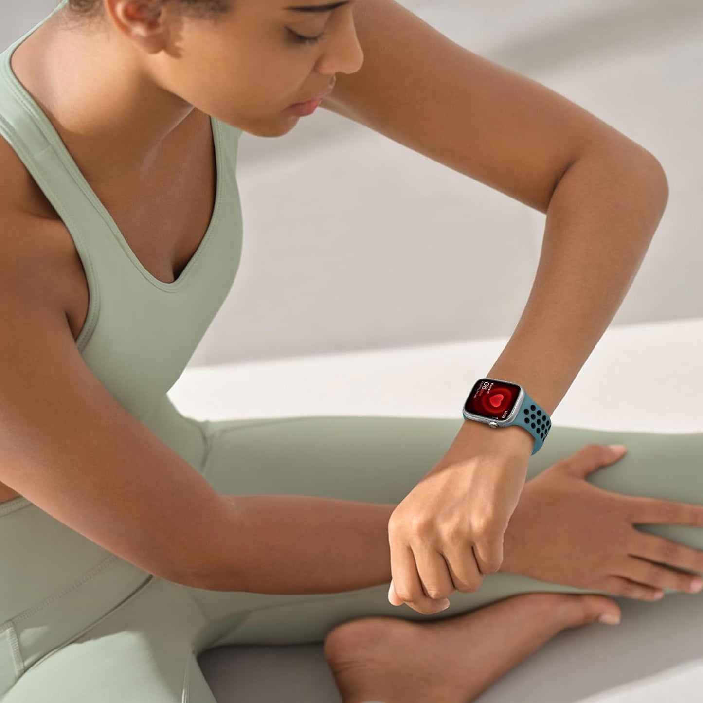 Compatible with Apple Watch Band 44Mm 45Mm 46Mm 49Mm 42Mm 41Mm 40Mm 38Mm Men Women, Breathable Silicone Sport Wristband Strap for Iwatch Bands Series 10/9/8/7/6/5/4/3/2/1/Se/Ultra