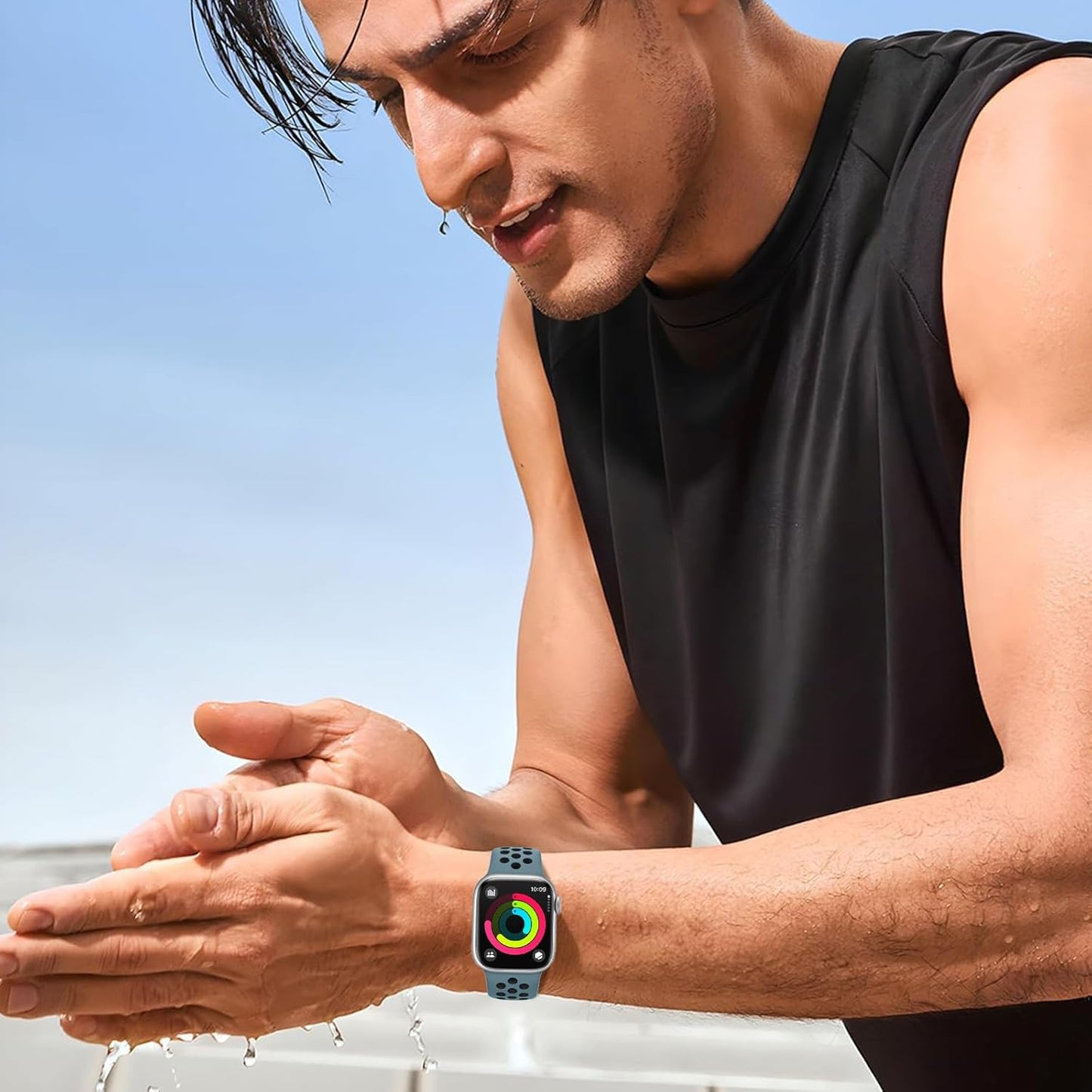 Compatible with Apple Watch Band 44Mm 45Mm 46Mm 49Mm 42Mm 41Mm 40Mm 38Mm Men Women, Breathable Silicone Sport Wristband Strap for Iwatch Bands Series 10/9/8/7/6/5/4/3/2/1/Se/Ultra